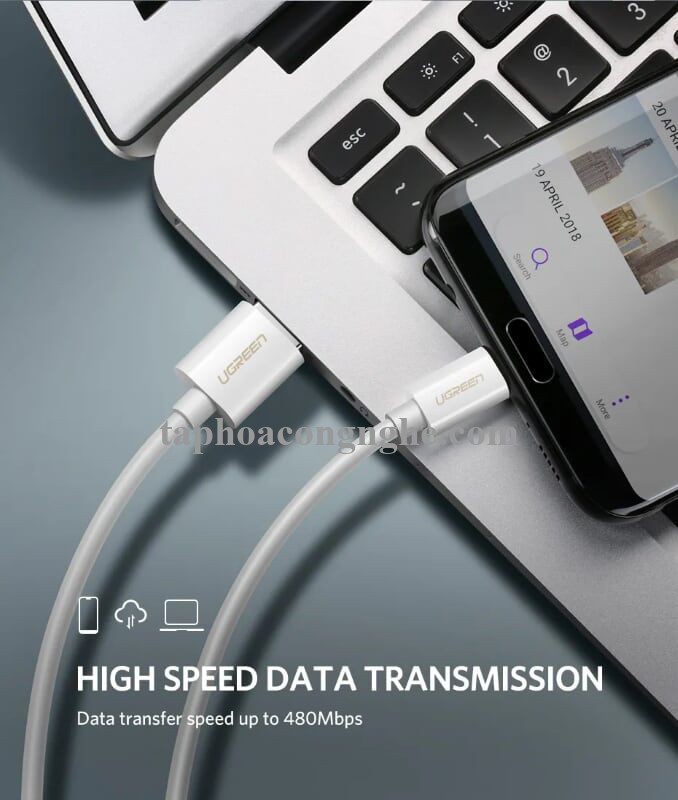 Ugreen 40887 0.5M 5A màu Trắng Dây USB sang USB Type-C vỏ ABS US253 30040887